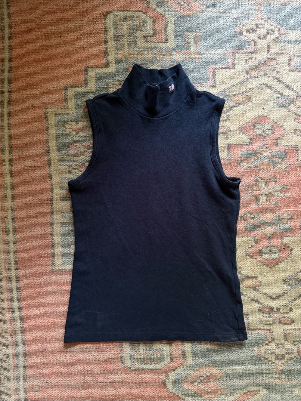Vintage Polo Jeans Co Ralph Lauren Navy Sleeveless Mock Neck Top Made in USA